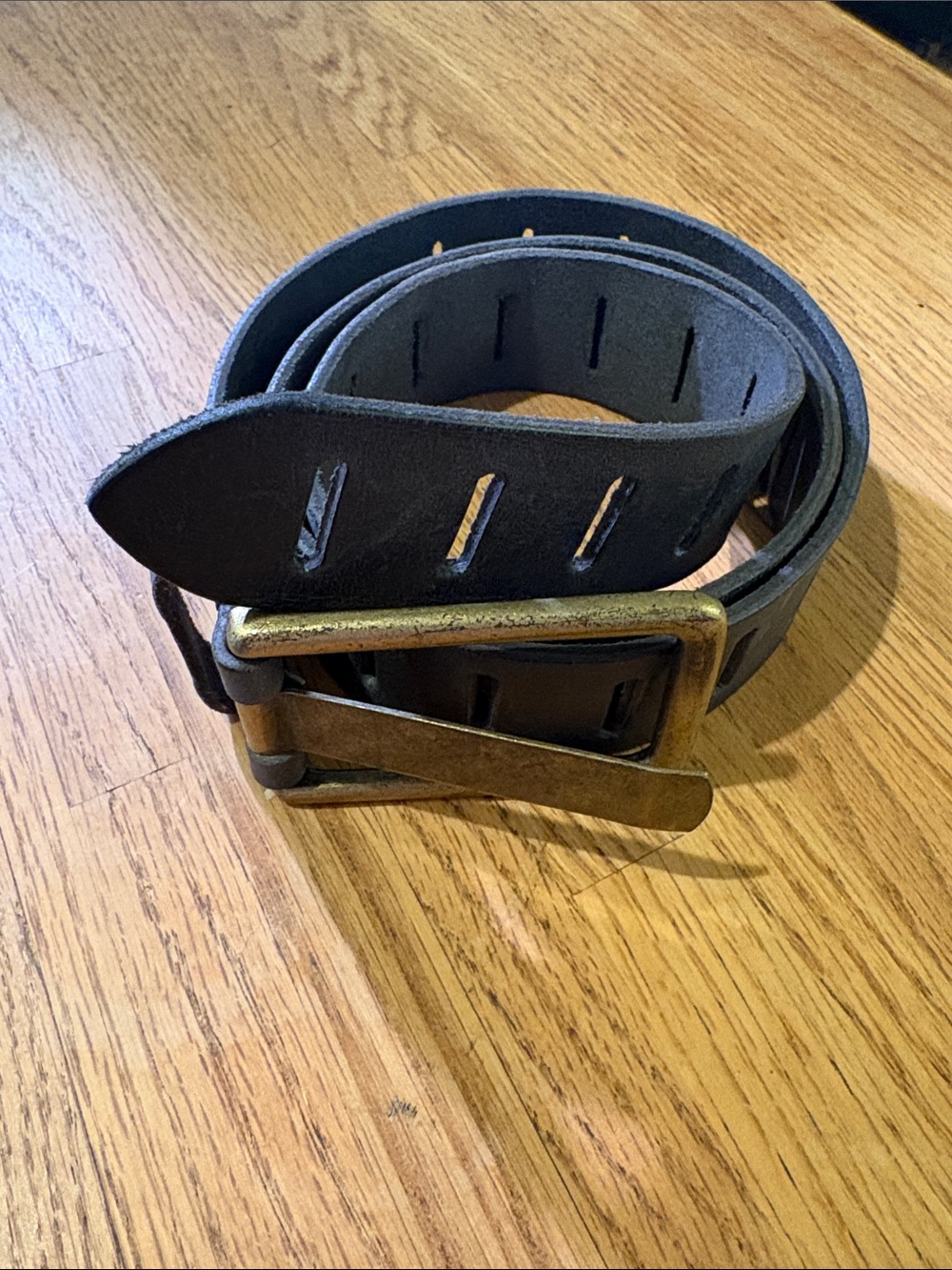 Free People Charcoal Black Leather Belt with Brass Buckle